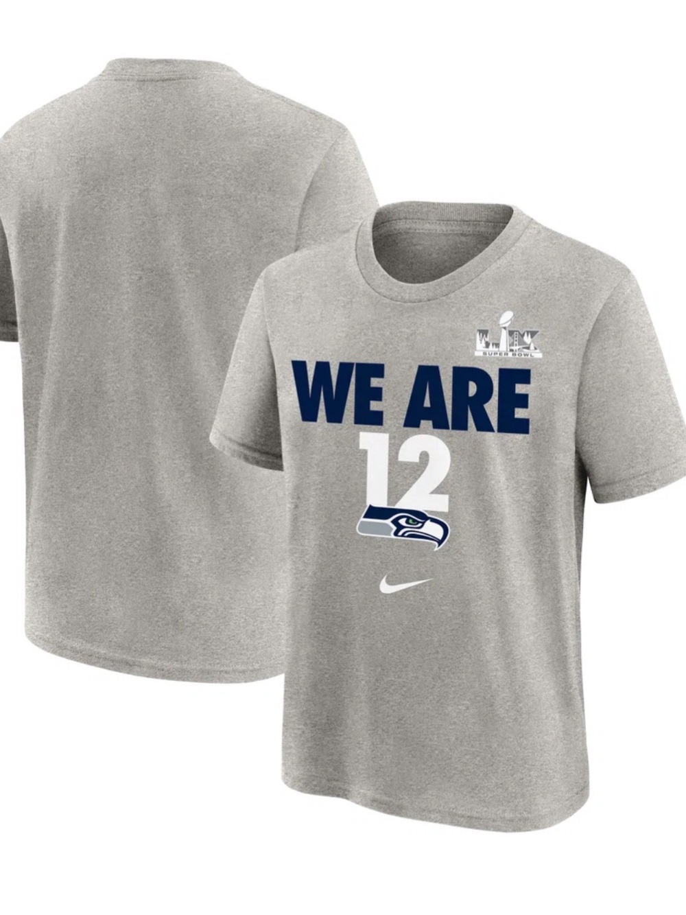 Nike Seattle Seahawks We Are 12Super Bowl t-shirt grey blue youth L new t shirt